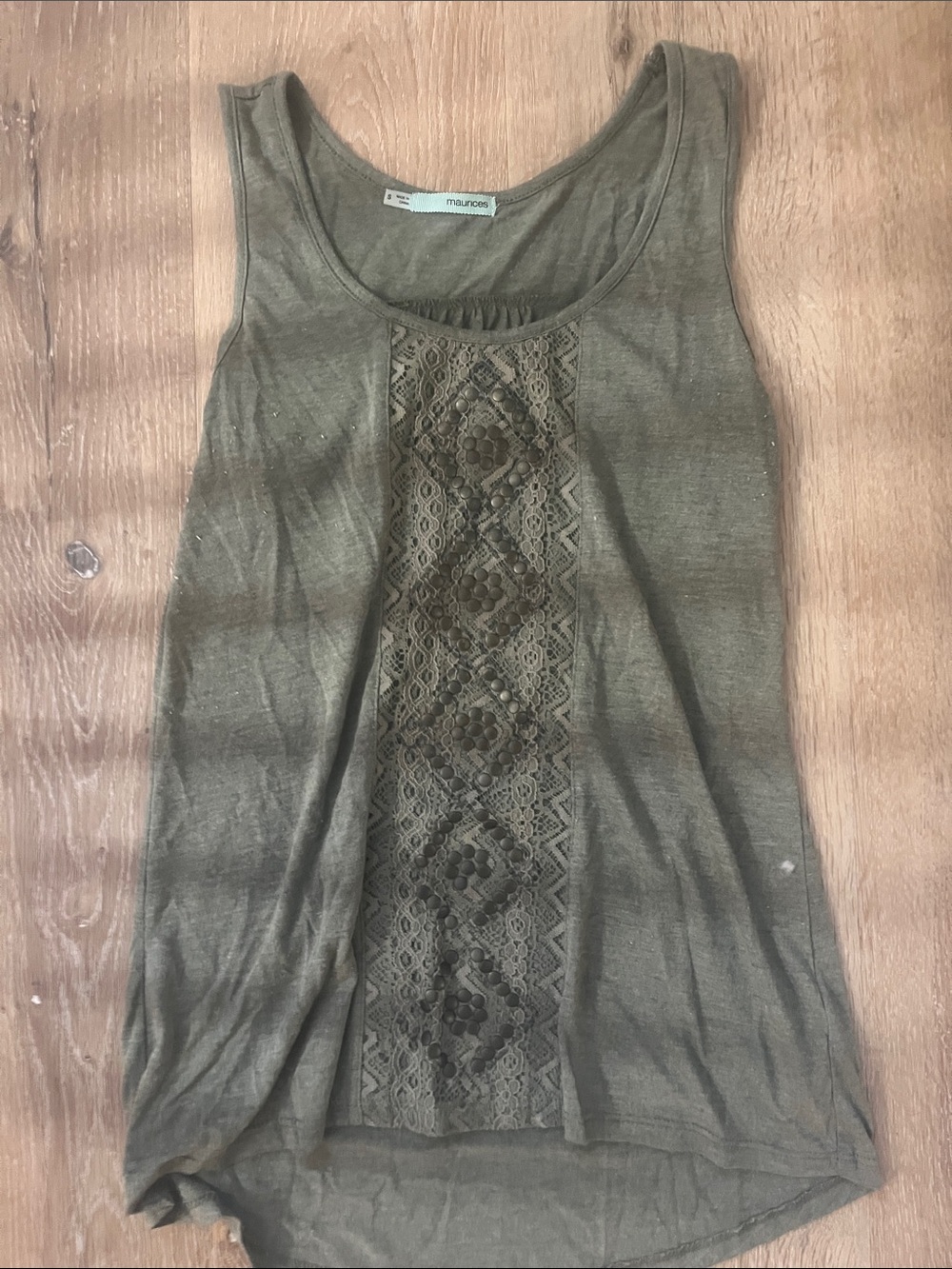Maurices Olive Lace-Front Scoop Tank